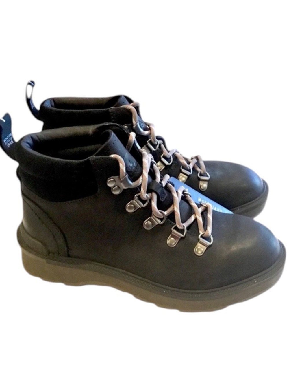SOREL Black Leather Waterproof Boots Hi Line Lug Sole Lace-ups Size-6 NEW